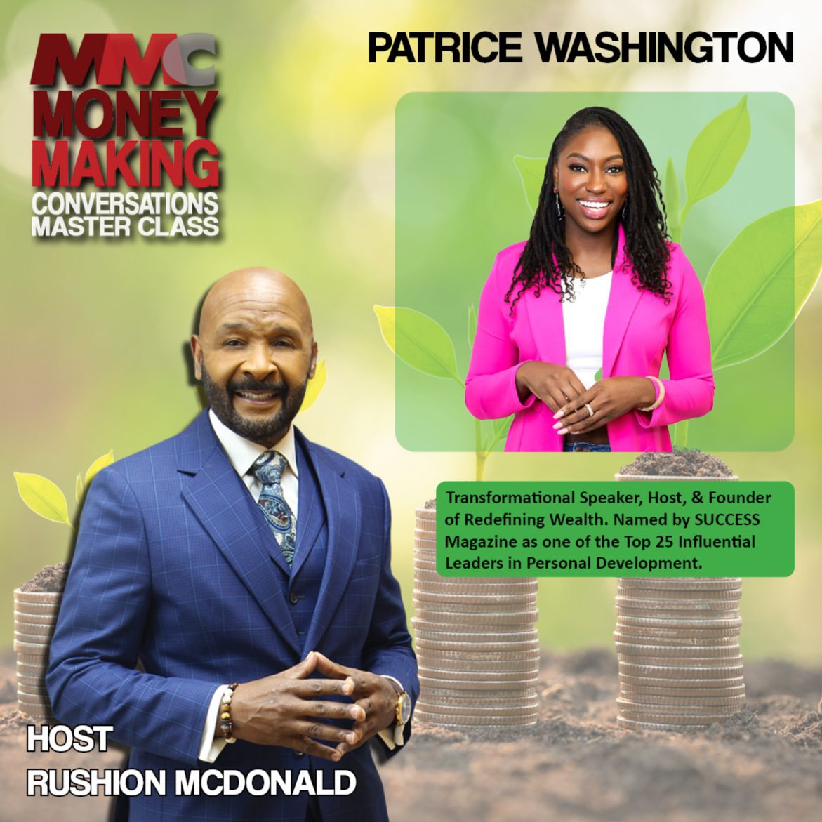 Black Podcasting - Six pillars of success: Fit, People, Space, Faith, Work, And Money, to create a holistic blueprint for your life by Patrice Washington.