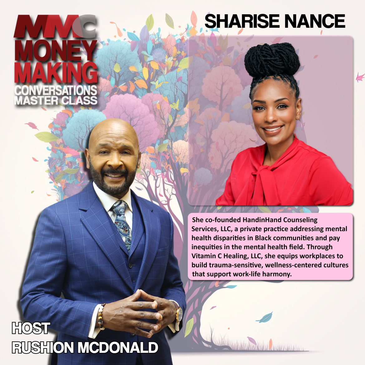 Black Podcasting - Uplift: She educates on stress, burnout, compassion fatigue, and financial equity in the mental health field.