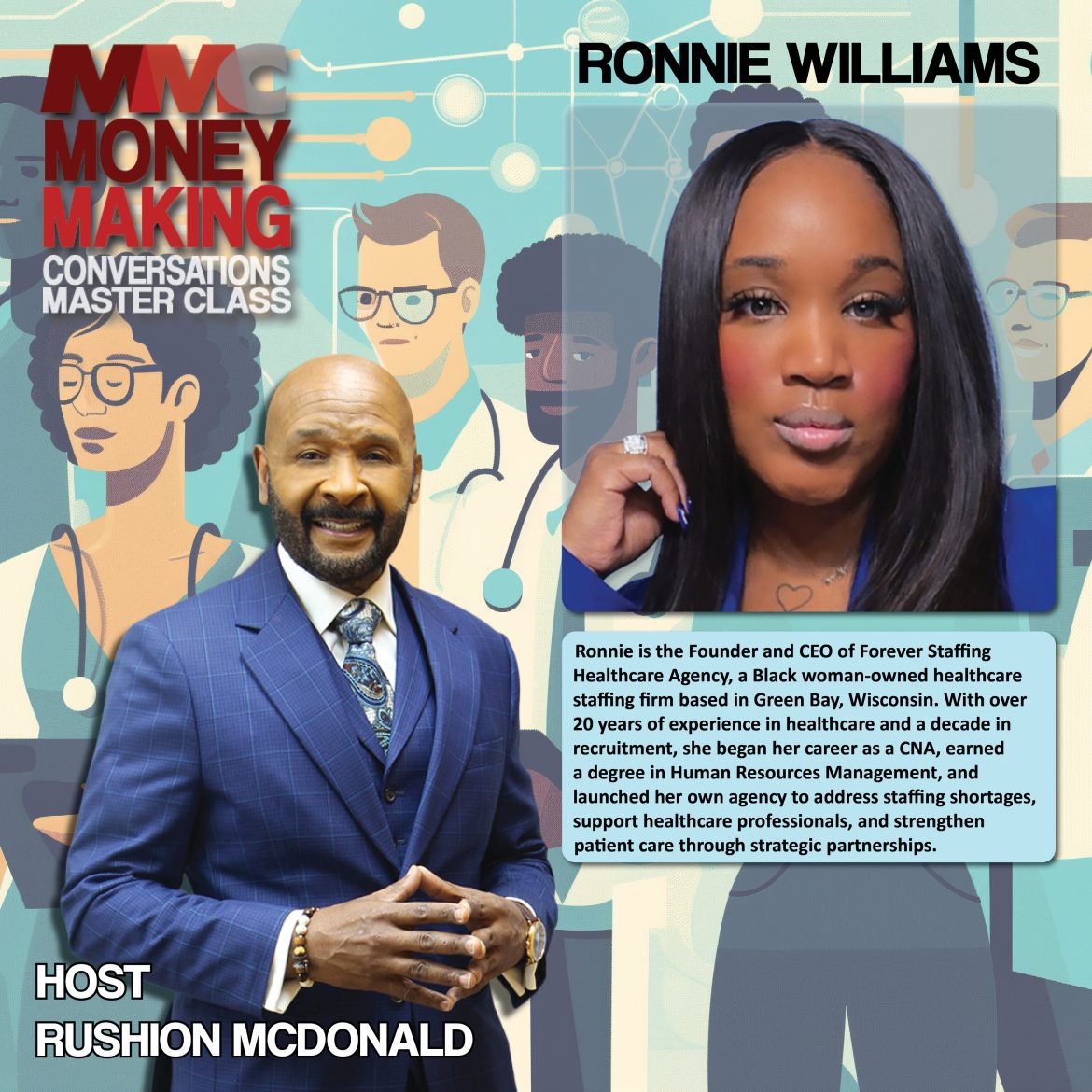 Black Podcasting - Employment: Launch health care staffing to serve Green Bay, but national demand found her—clients from Texas and Arizona.